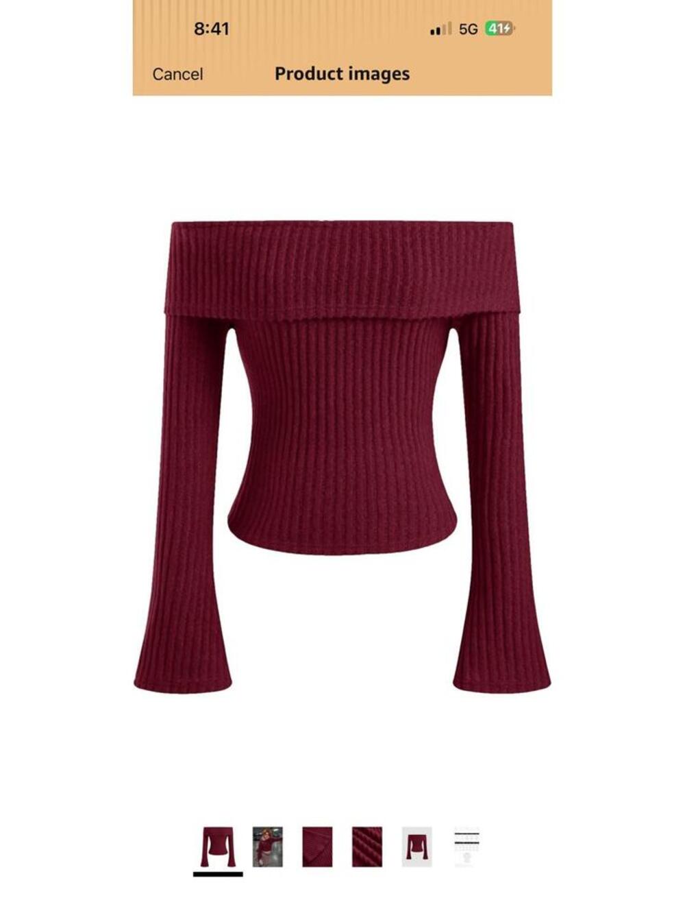 Cider Off-Shoulder Burgundy Ribbed Knit Sweater